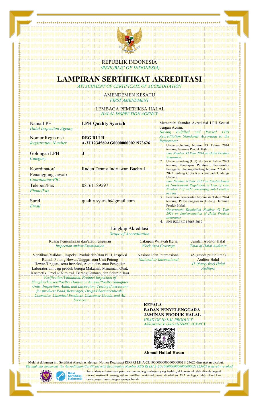 Sertifikat Akreditasi LPH Quality Syariah (hal 2 - amendemen)